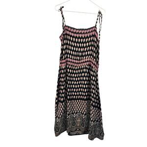 Women Pink Roses Black Paisley Sundress Smocking Festival Boho 6(38)‎ Boho Punk